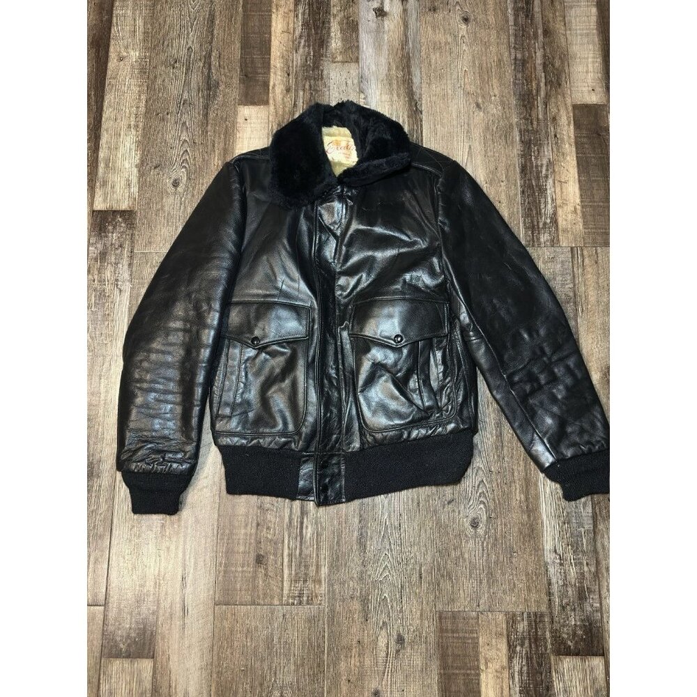 Vintage Excelled Fur Lined Leather Bomber Jacket Black Size 38 - Picture 1 of 5